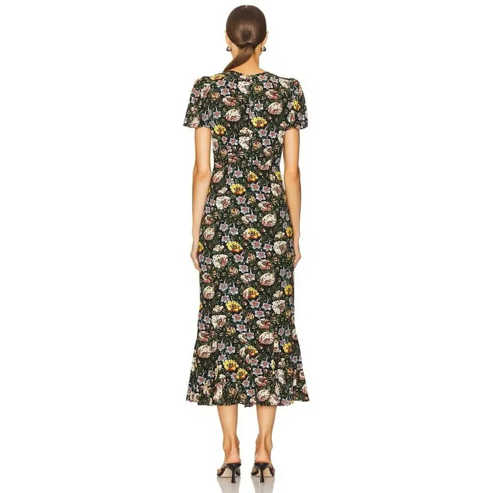 Rhode Lulani Dress Floral Print Short Sleeve Midi A-Line Blossoming Canopy 6